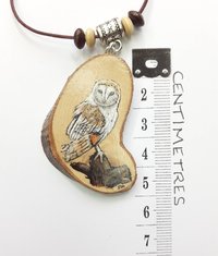 Barn Owl Hand Painted Yew Wood Pendant