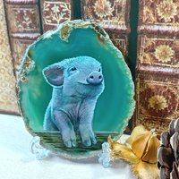 Piglet Hand Painted on to Agate