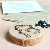 Hand Drawn Cave Lion Wood Pendant