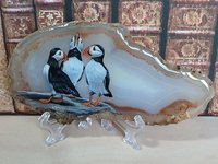Puffins Painting on Agate