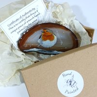Robin in the Snow Painting on Agate