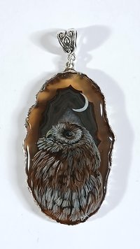 Tawny Owl Hand Painted Agate Pendant, Owl Pendant, Owl Present