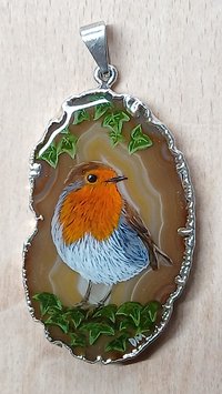 Robin Hand Painted Agate Pendant