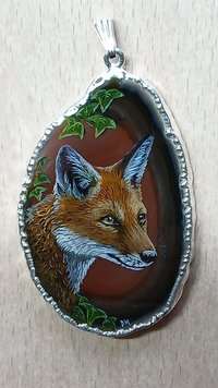 Red Fox Hand Painted Agate Pendant