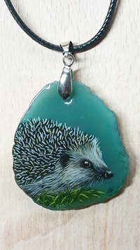 Hedgehog Hand Painted Agate Pendant