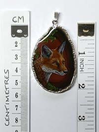 Red Fox Hand Painted Agate Pendant