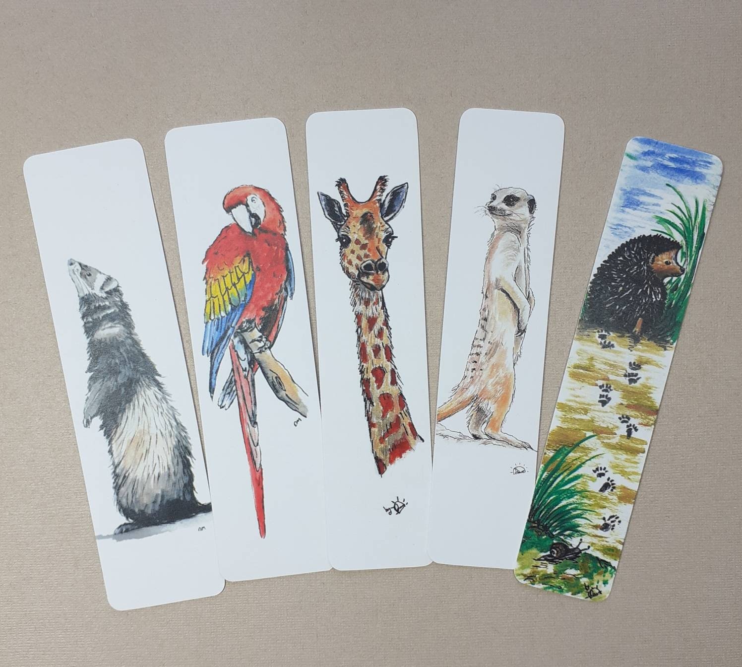 Animal Bookmark, Meerkat Bookmark, Giraffe Bookmark, Macaw Bookmark, Hedgehog Bookmark, Ferret Bookmark