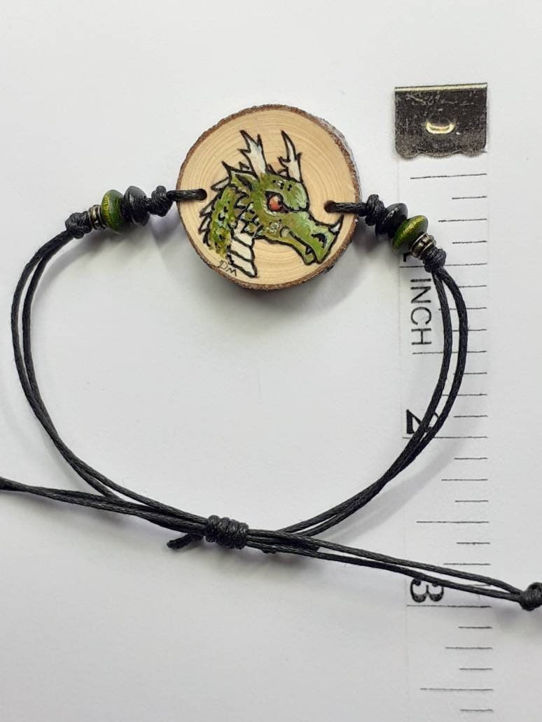 Dragon Hand Painted on Yew Wood Bracelet