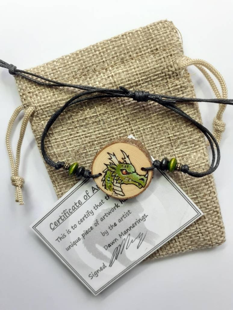 Dragon Hand Painted on Yew Wood Bracelet