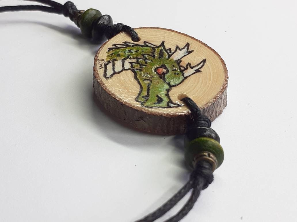Dragon Hand Painted on Yew Wood Bracelet