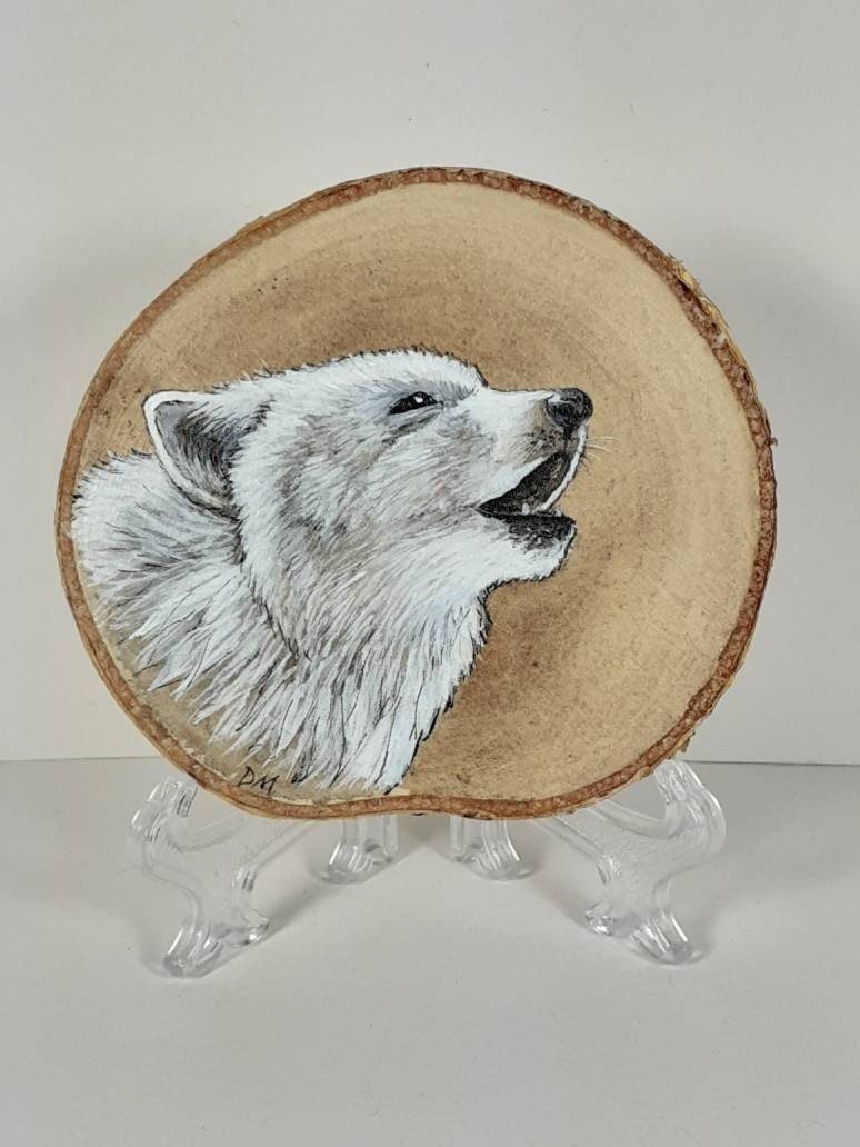 White wolf Painting on Wood