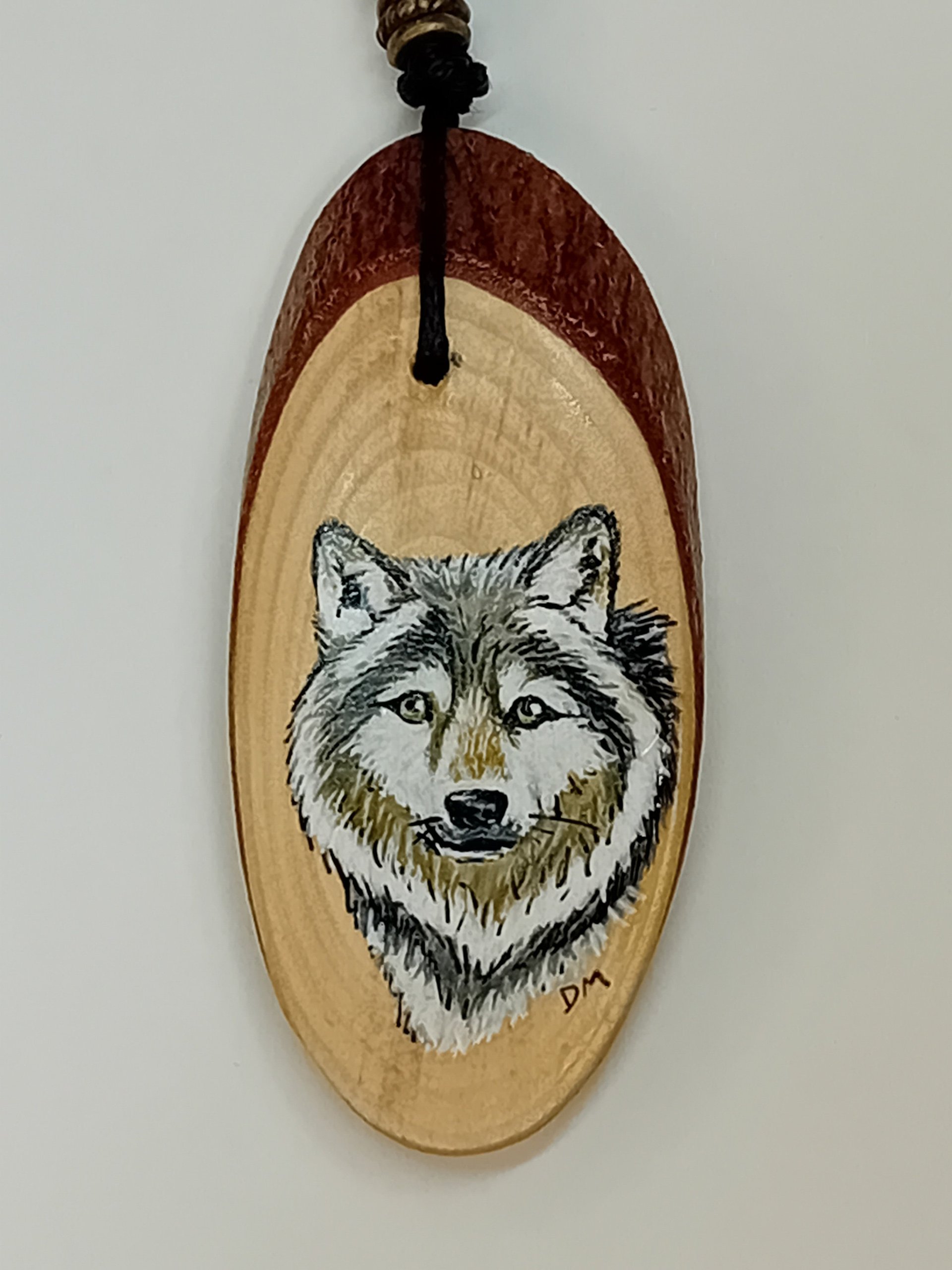 Wolf Hand Painted Yew Wood Pendant