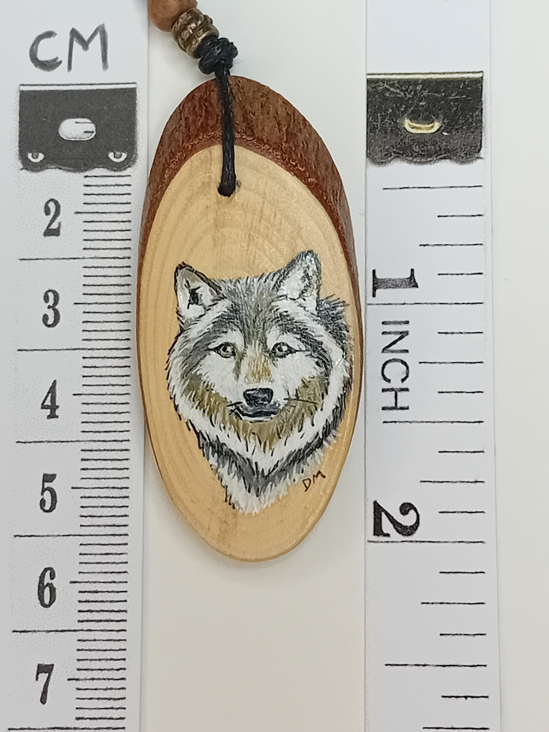 Wolf Hand Painted Yew Wood Pendant