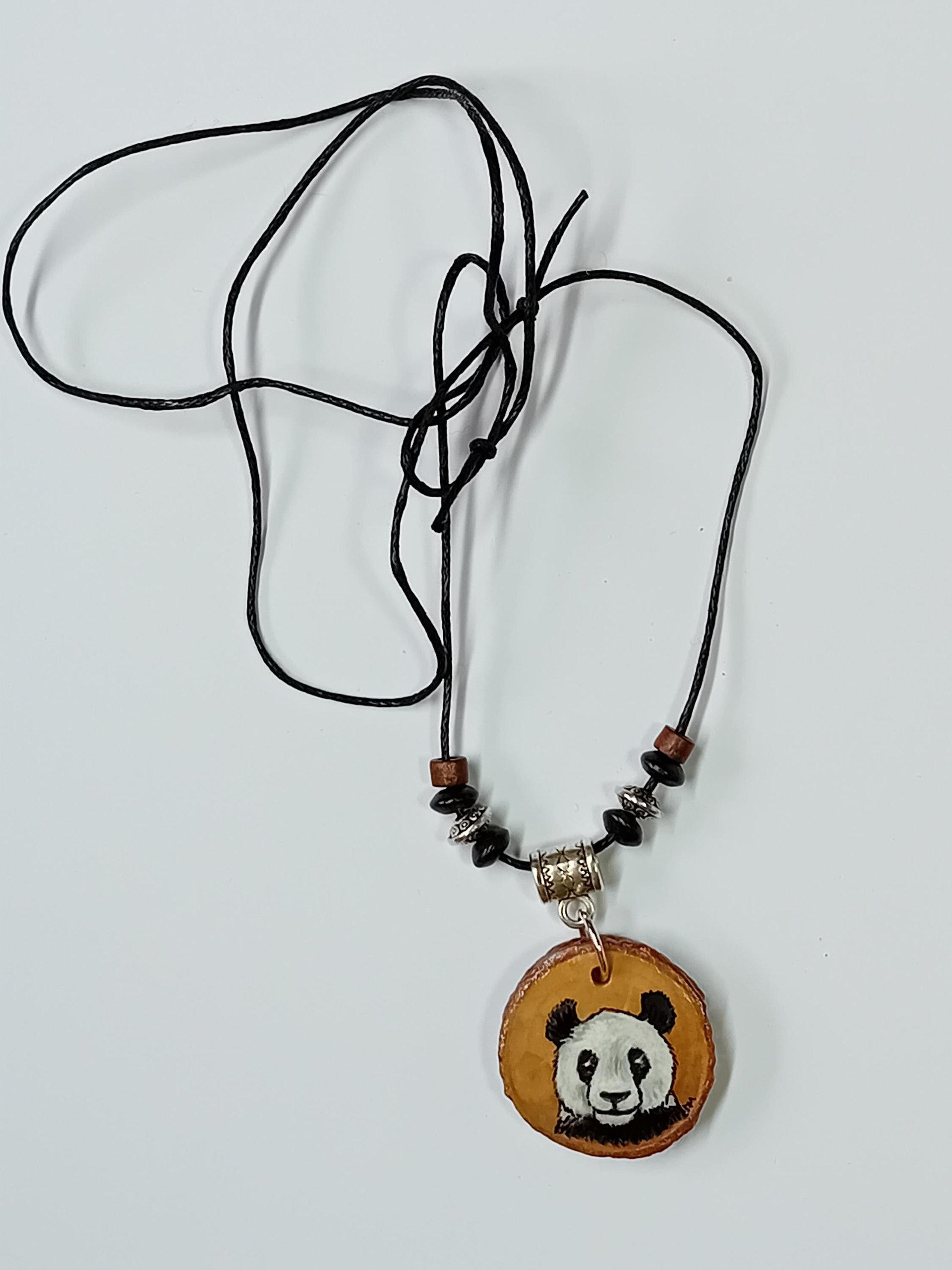 Panda Hand Painted Wood Pendant