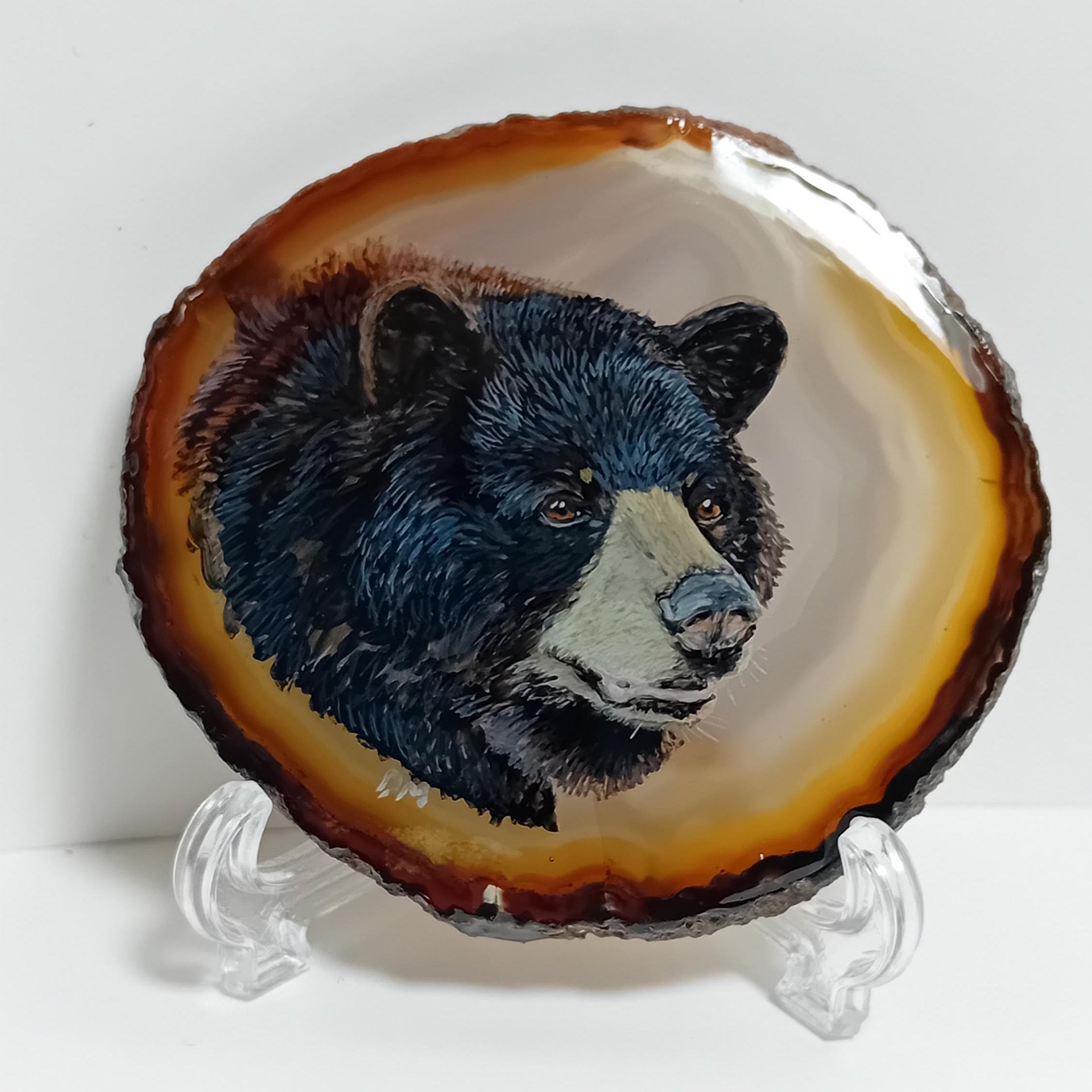 Black Bear Hand Painted on to Agate