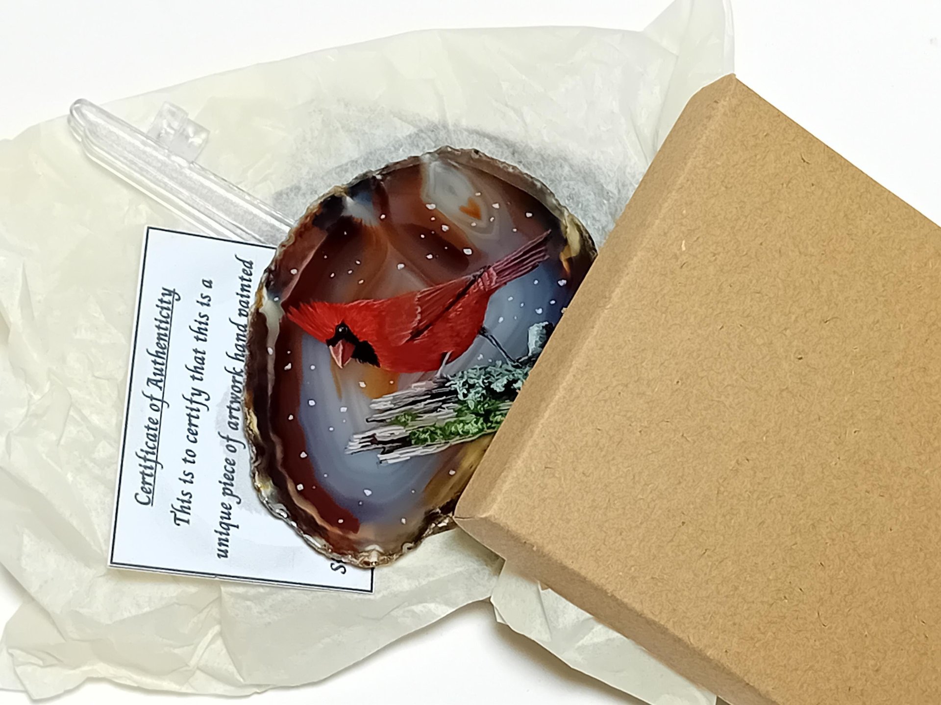 Northern Cardinal Painting on Agate