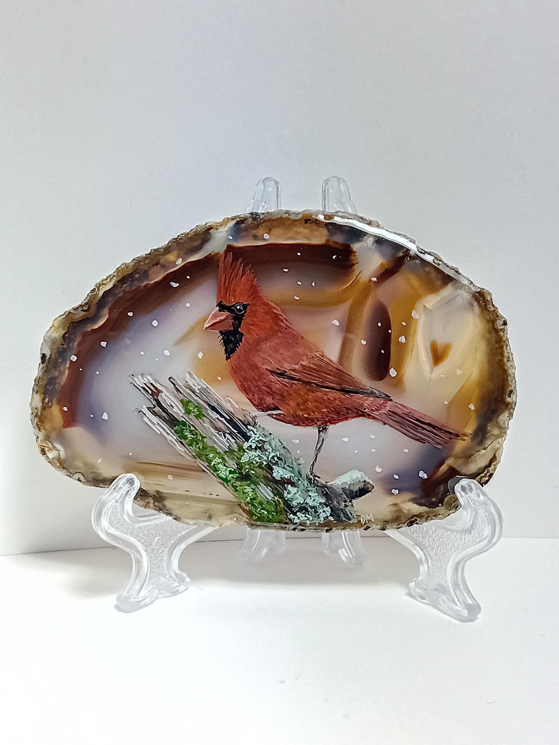 Northern Cardinal Painting on Agate