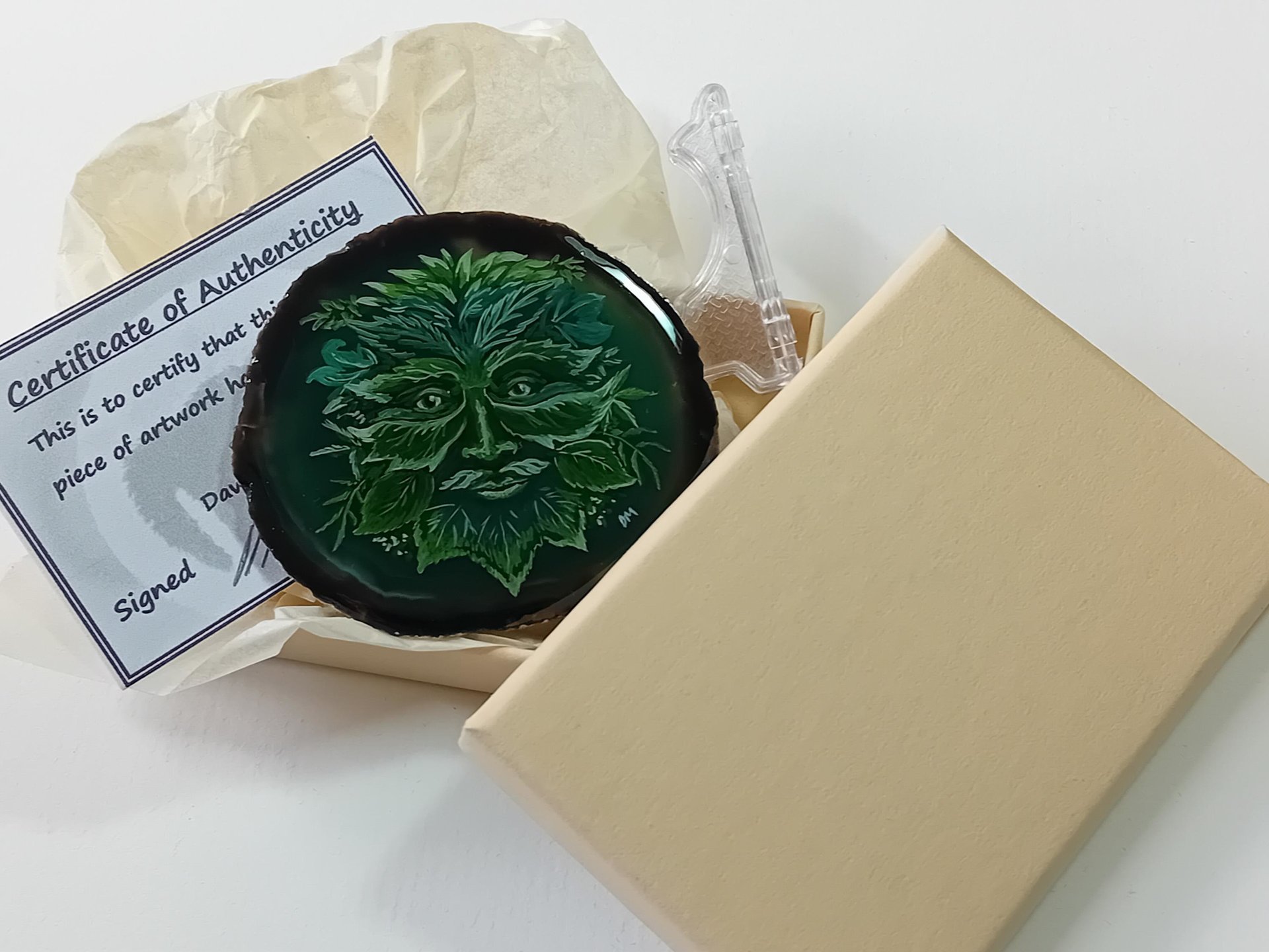 Green Man Painting on Agate