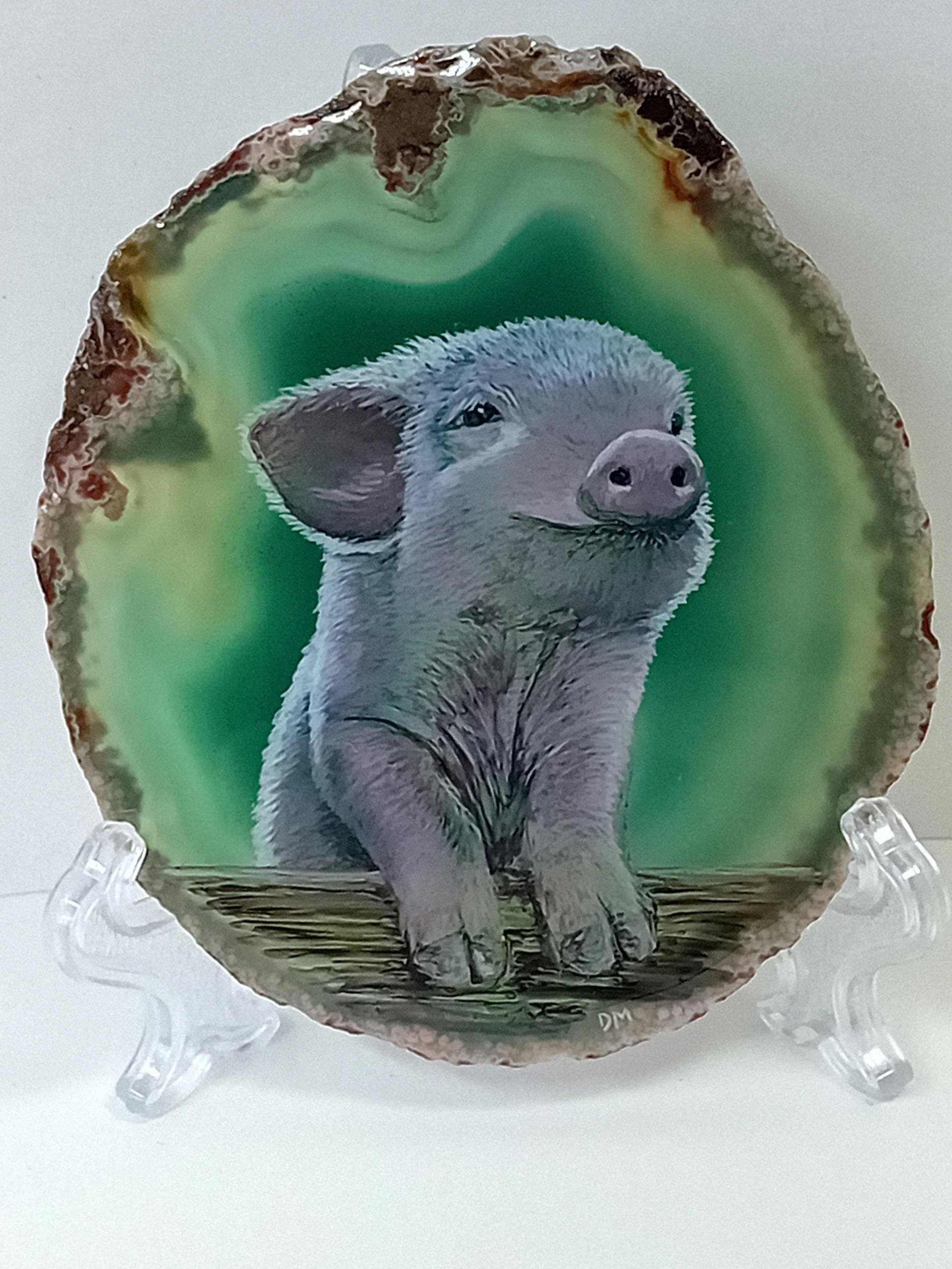 Piglet Hand Painted on to Agate