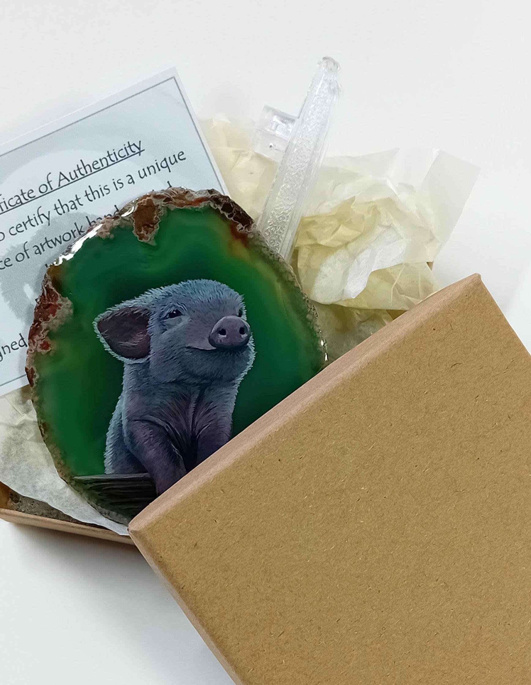 Piglet Hand Painted on to Agate