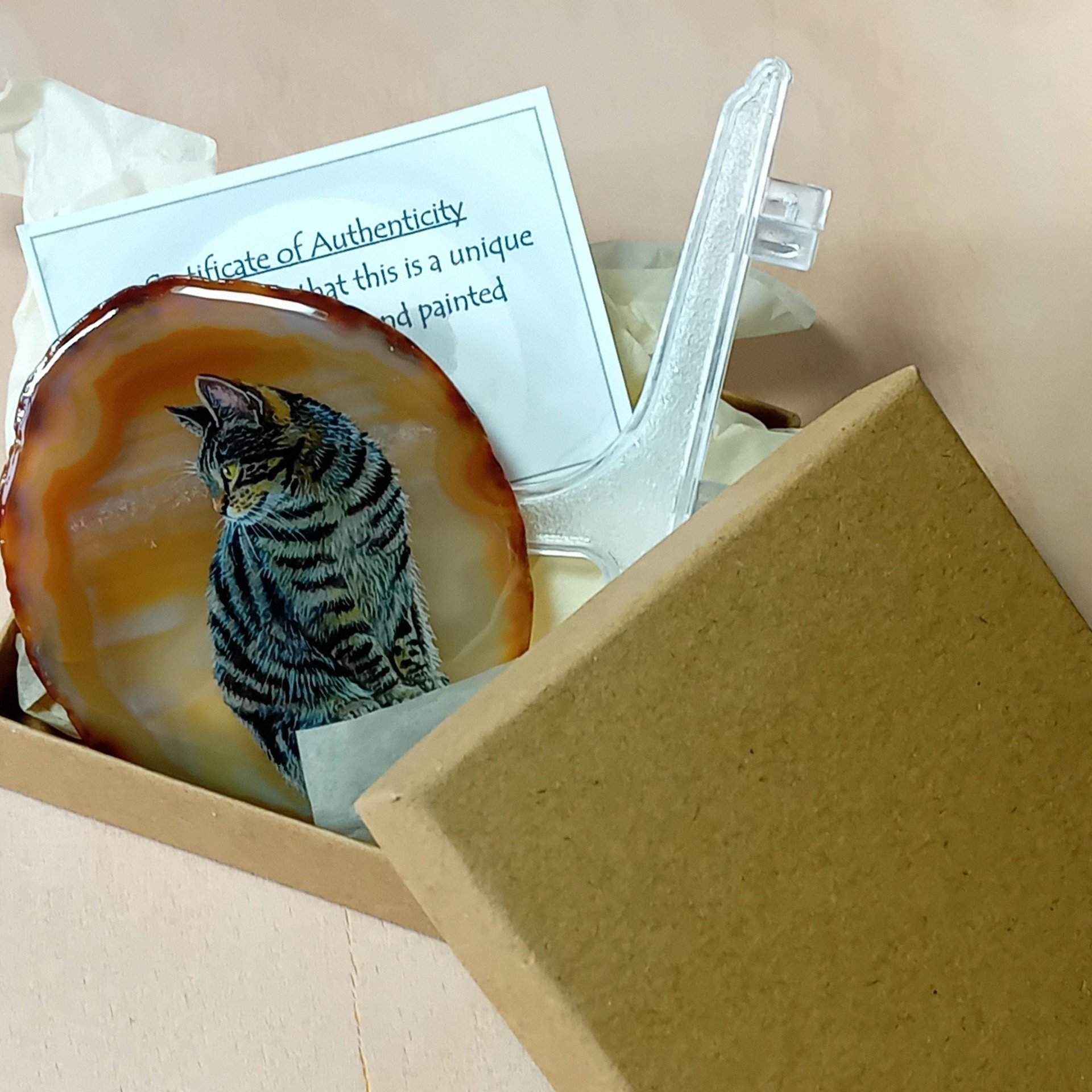 Tabby Cat Painting on Agate