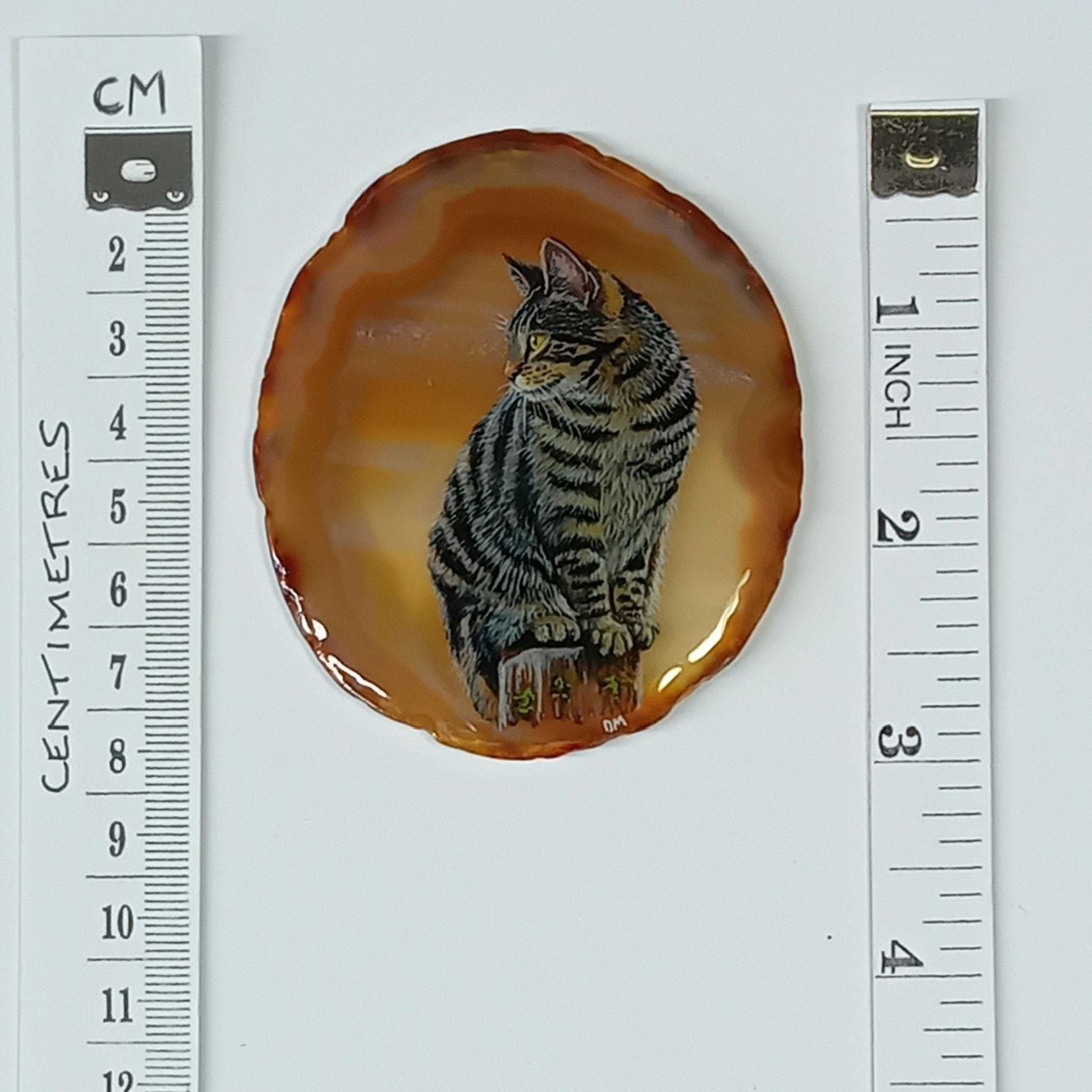 Tabby Cat Painting on Agate