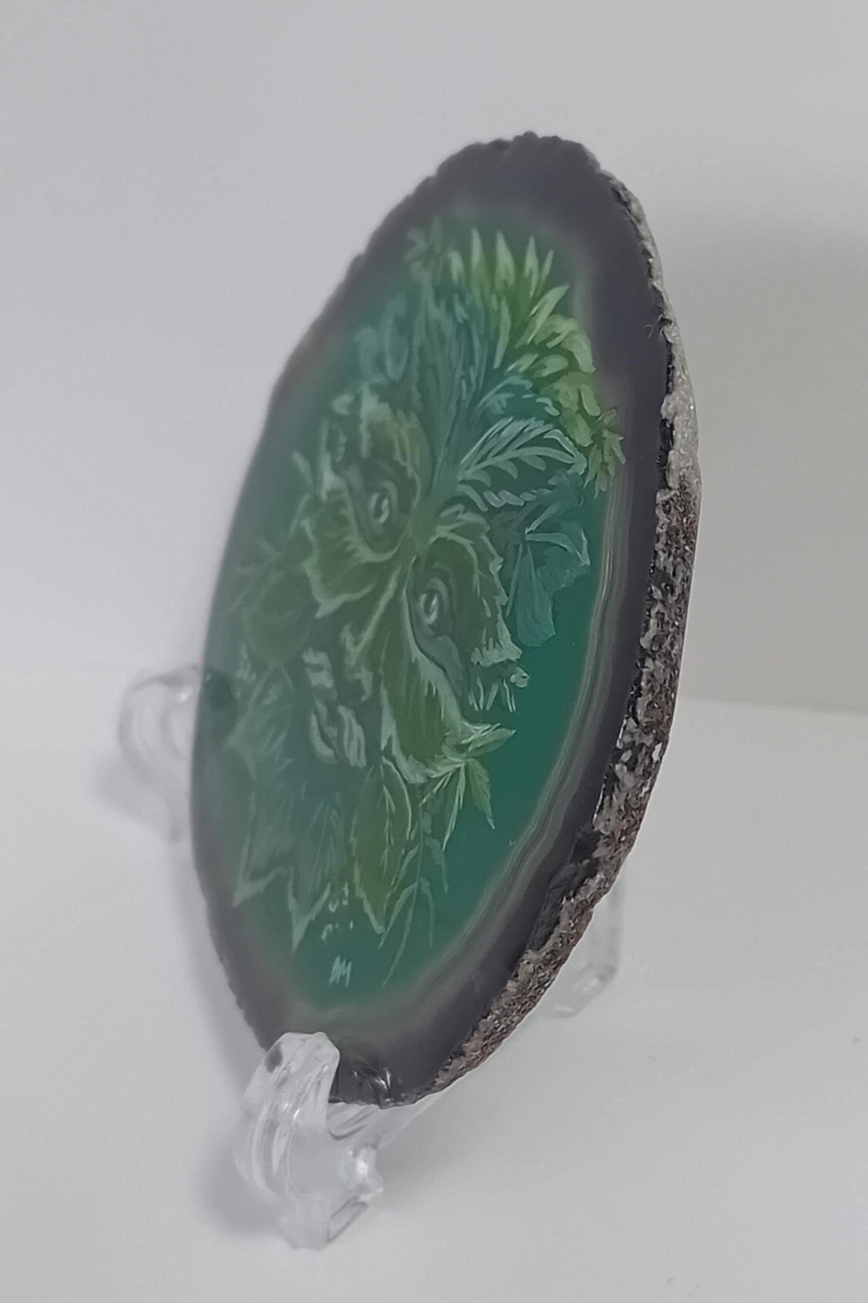 Green Man Painting on Agate