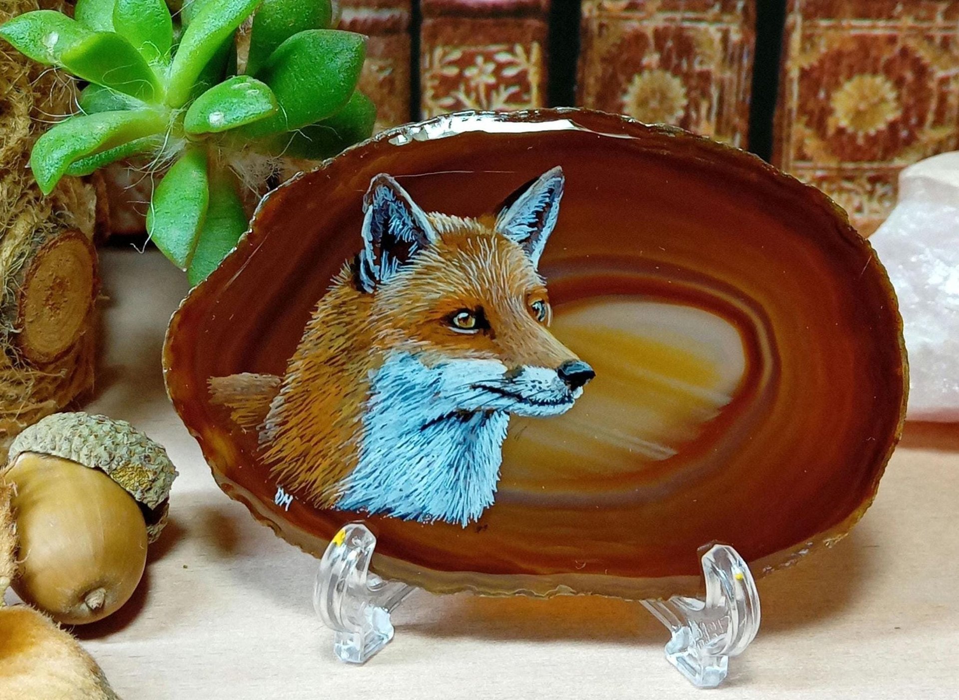 Fox Painting on Agate