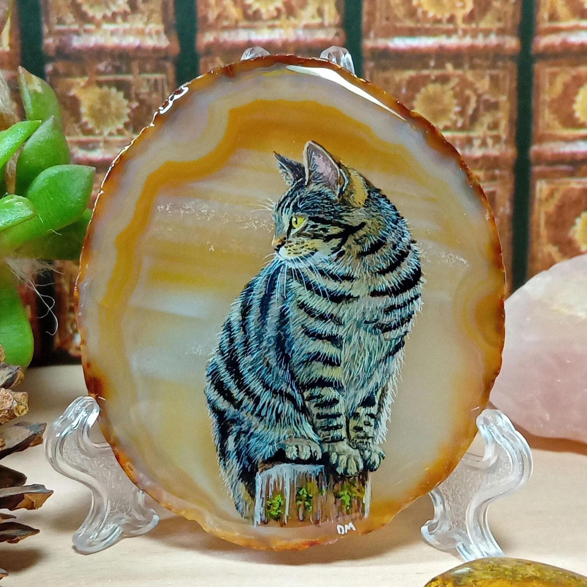 Tabby Cat Painting on Agate