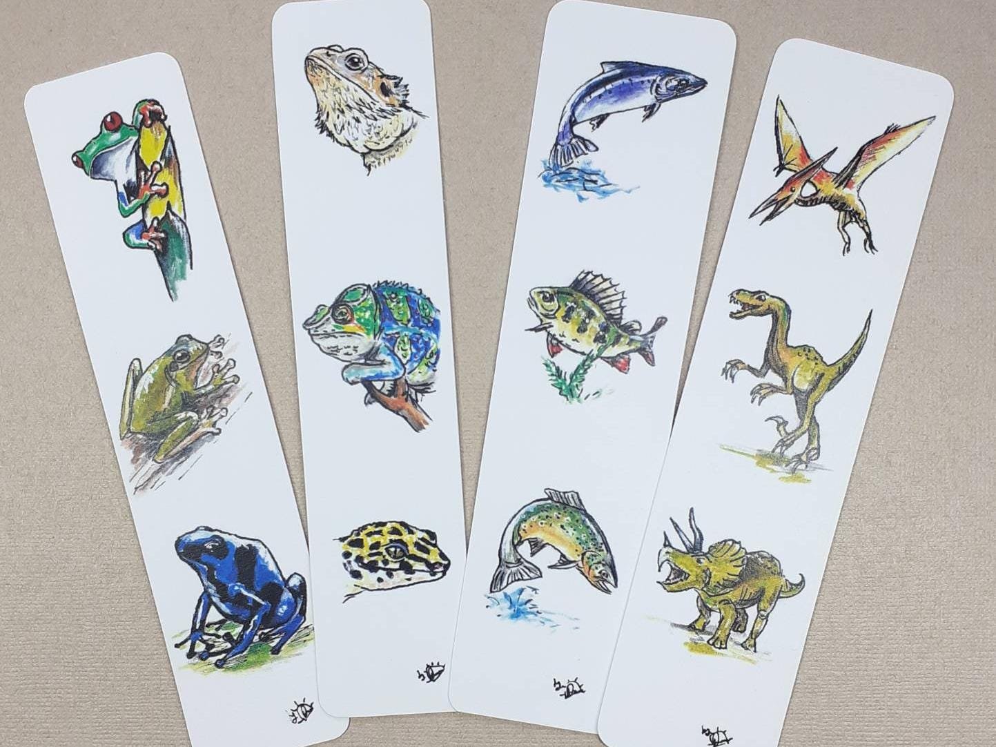 Animals Bookmark, Reptiles, Chameleon, Bearded Dragon, Leopard Gecko, Frogs, Fish, Dinosaurs Bookmark