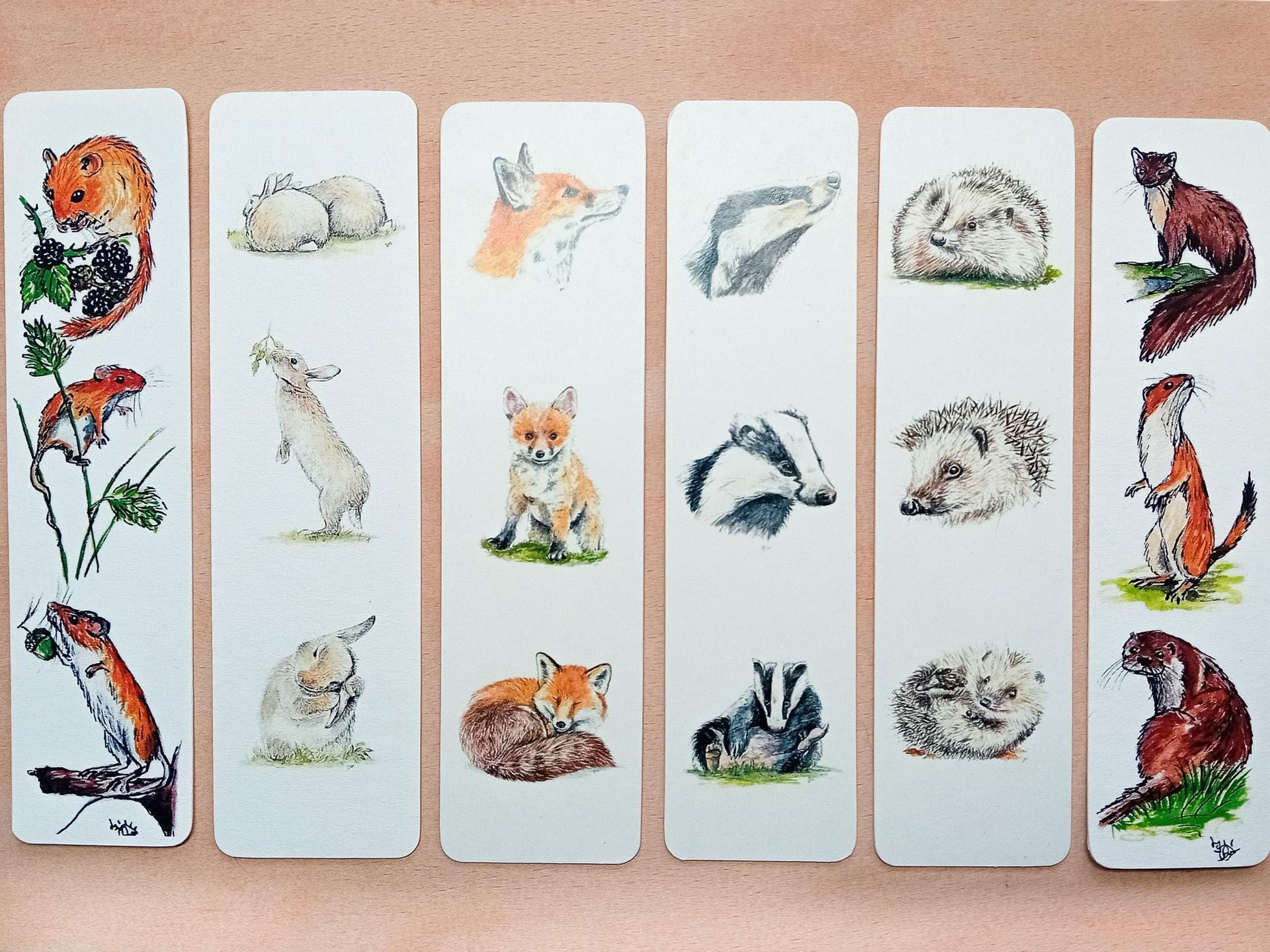 British Mammals Bookmark, Hedgehog, Badger, Fox, Dormouse, Otter, Stoat, Pine Marten, Rabbit, Wood Mice, Harvest Mice
