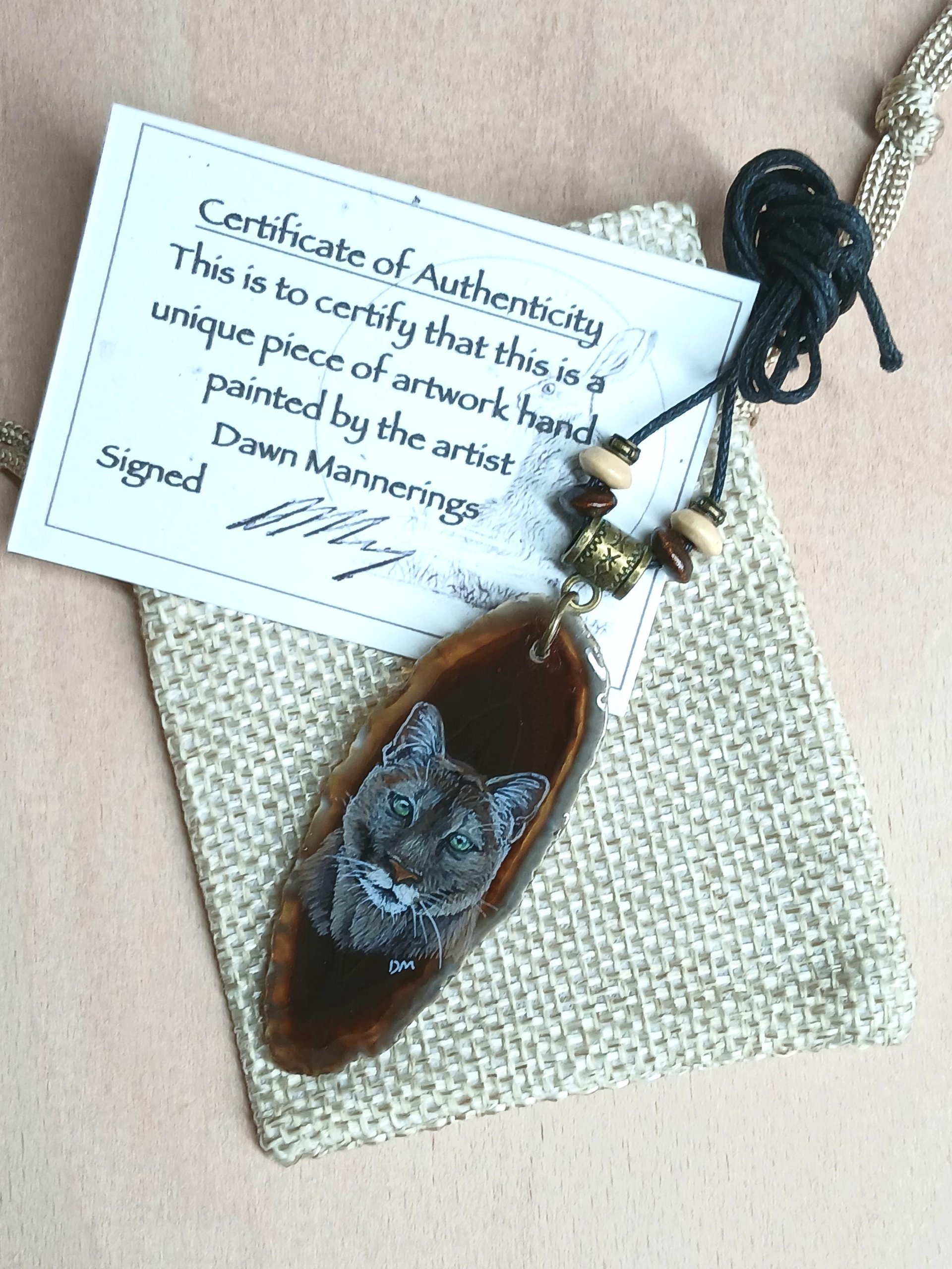 Puma Hand Painted Agate Pendant