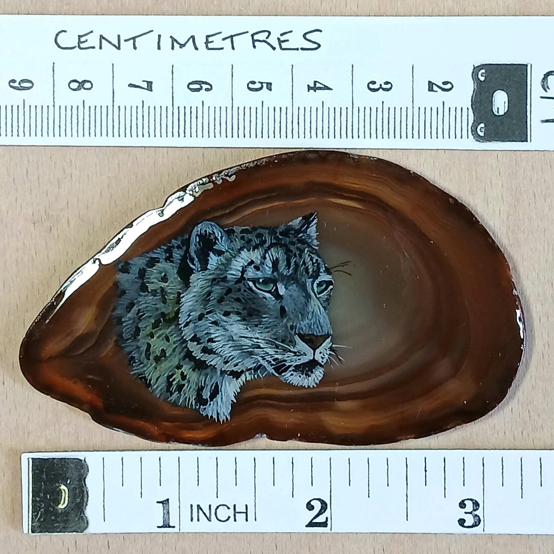 Snow Leopard Painting on Agate