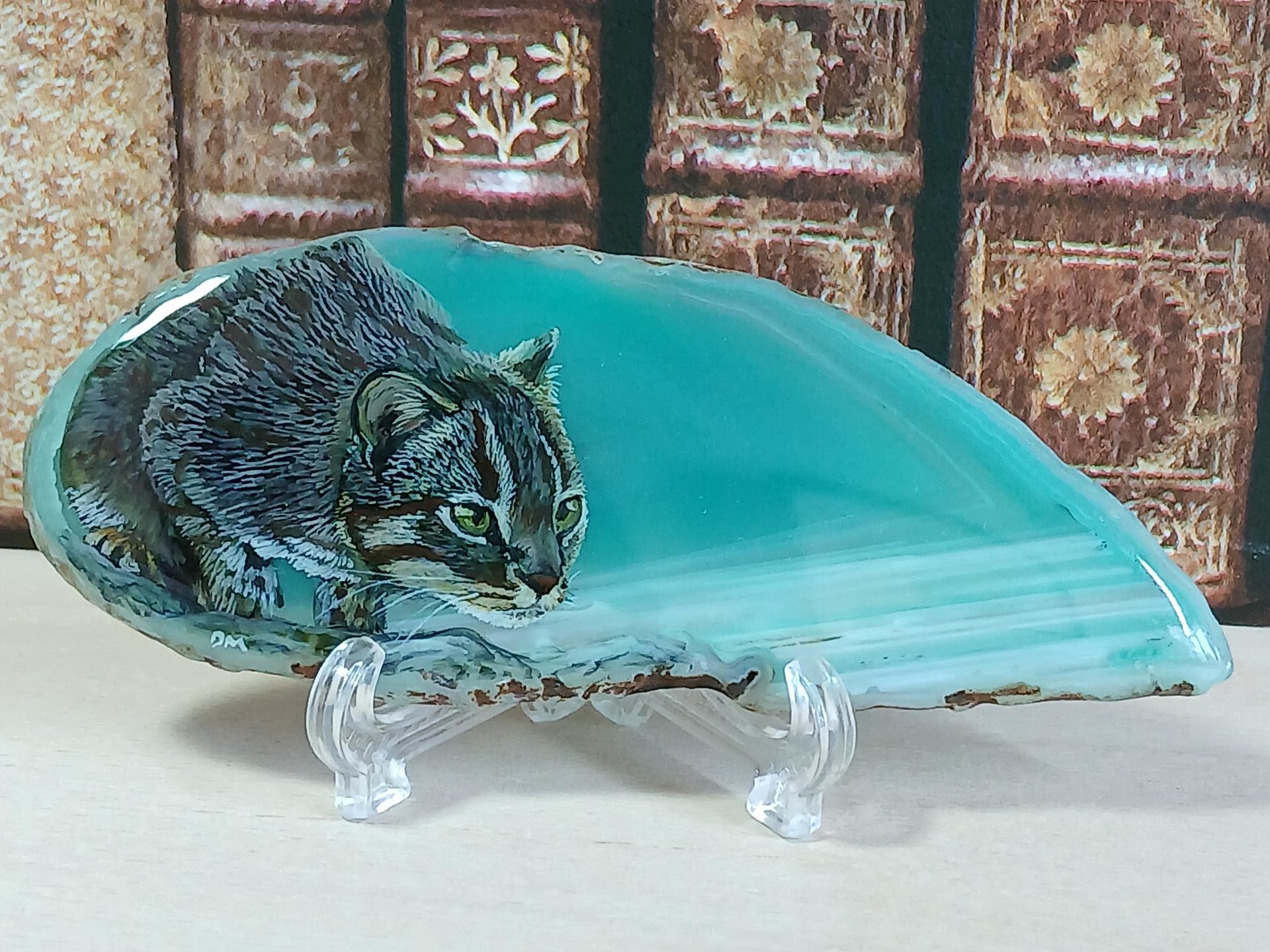 Rusty Spotted Cat Painting on Agate