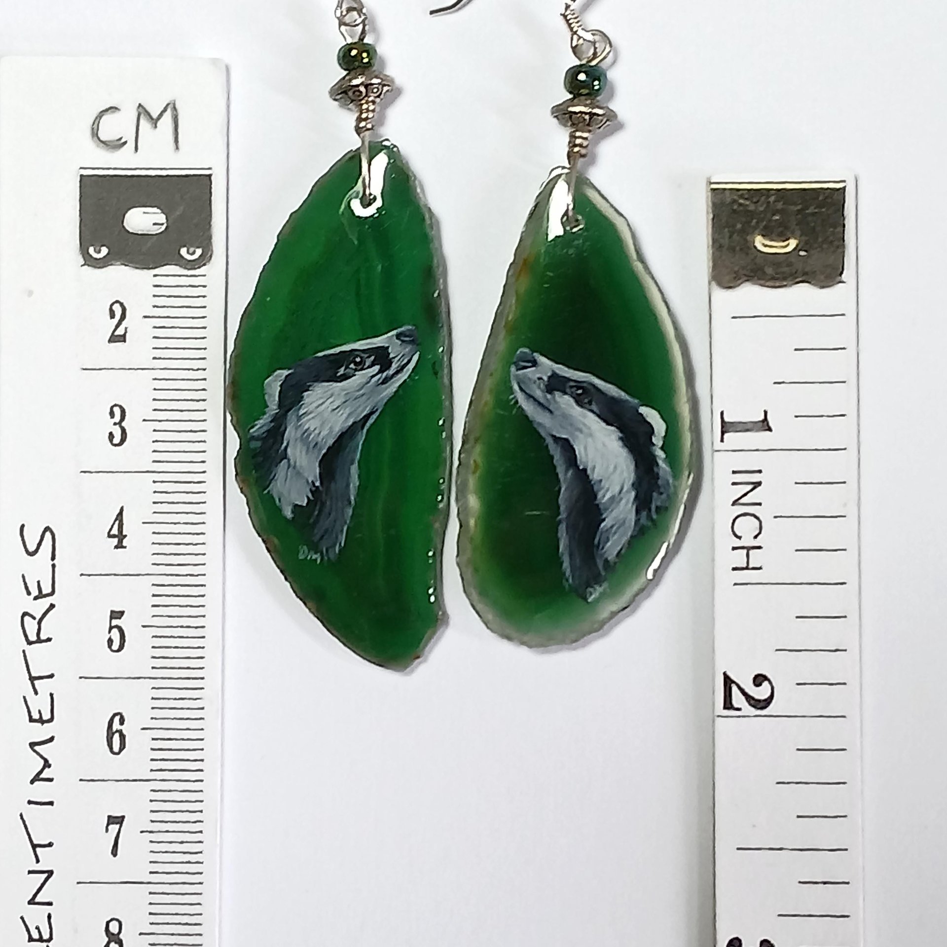 Badger Hand Painted Agate Earrings