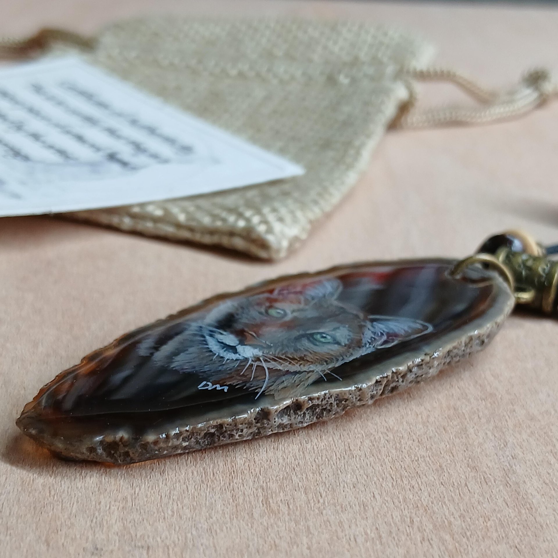 Puma Hand Painted Agate Pendant