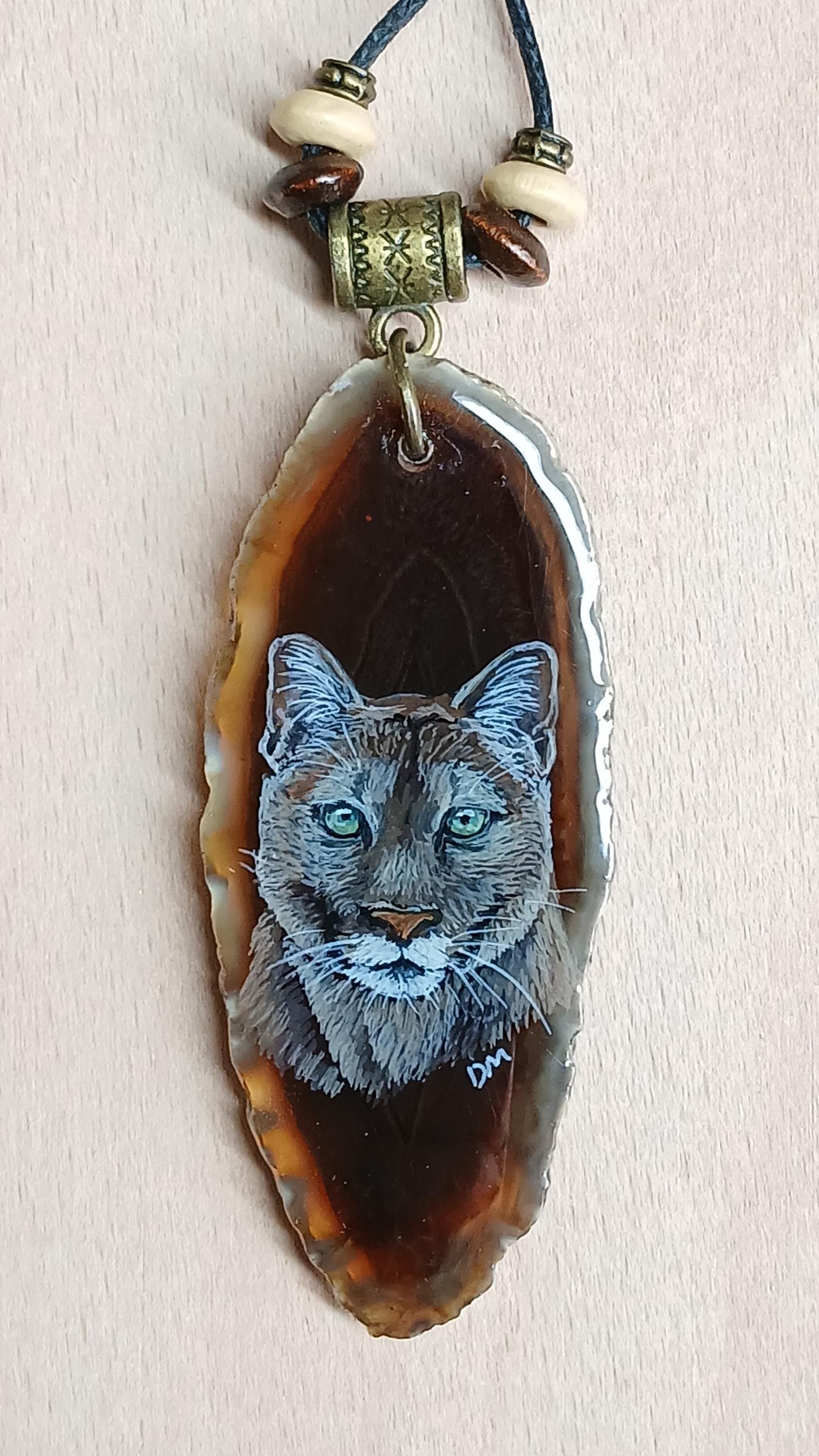 Puma Hand Painted Agate Pendant