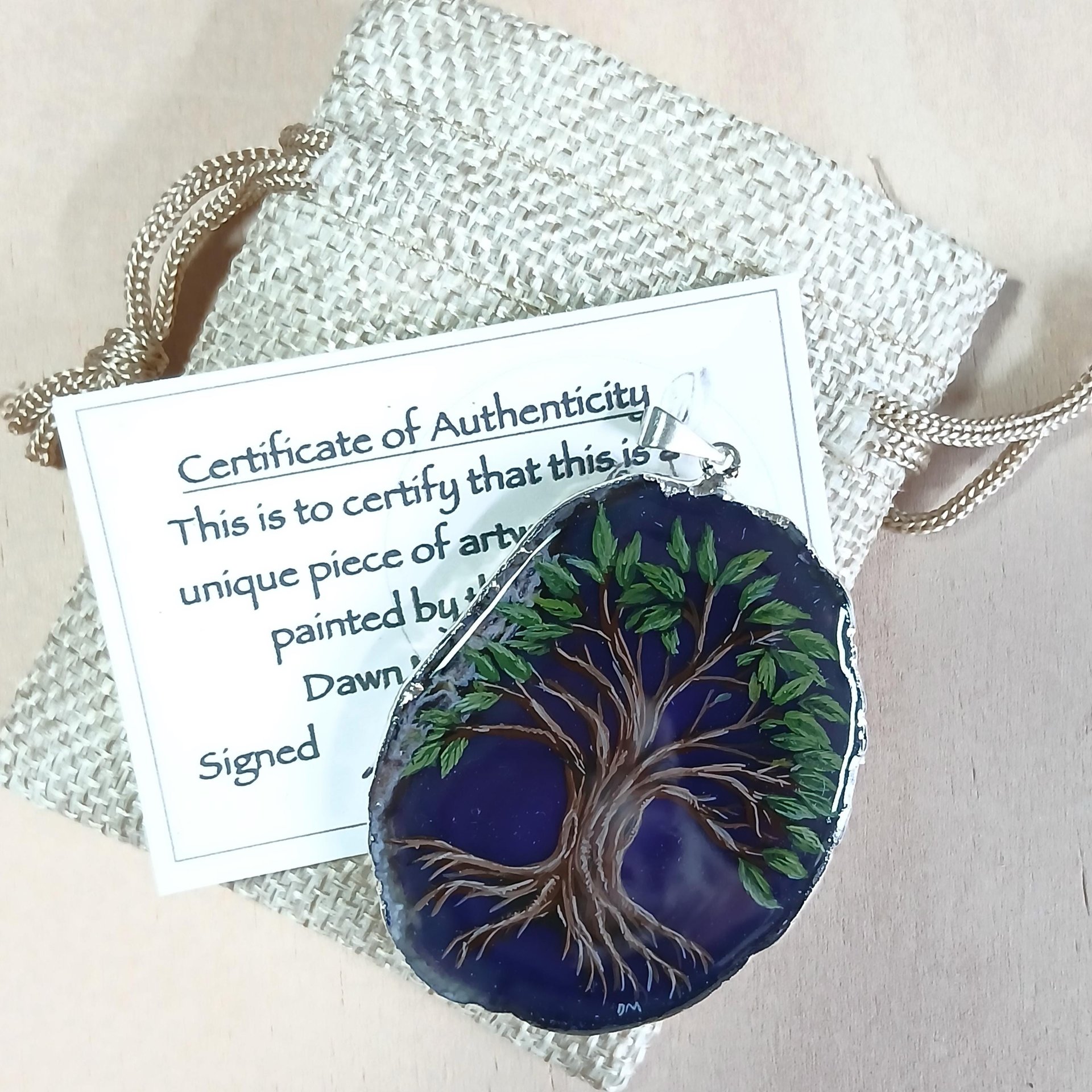Tree of Life Hand Painted Agate Pendant, Celtic Tree of Life