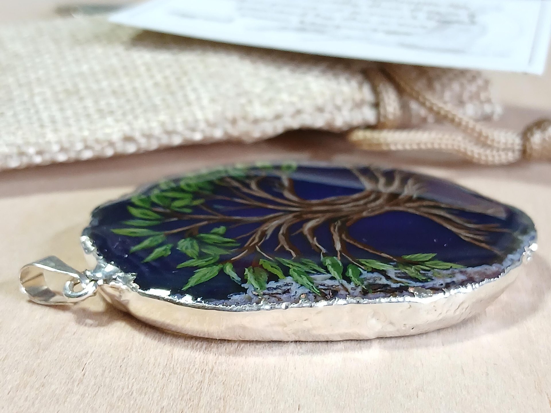 Tree of Life Hand Painted Agate Pendant, Celtic Tree of Life