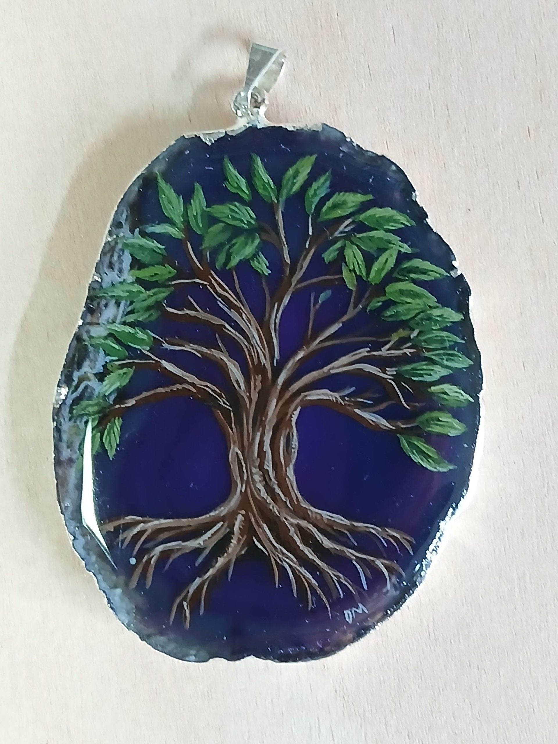 Tree of Life Hand Painted Agate Pendant, Celtic Tree of Life