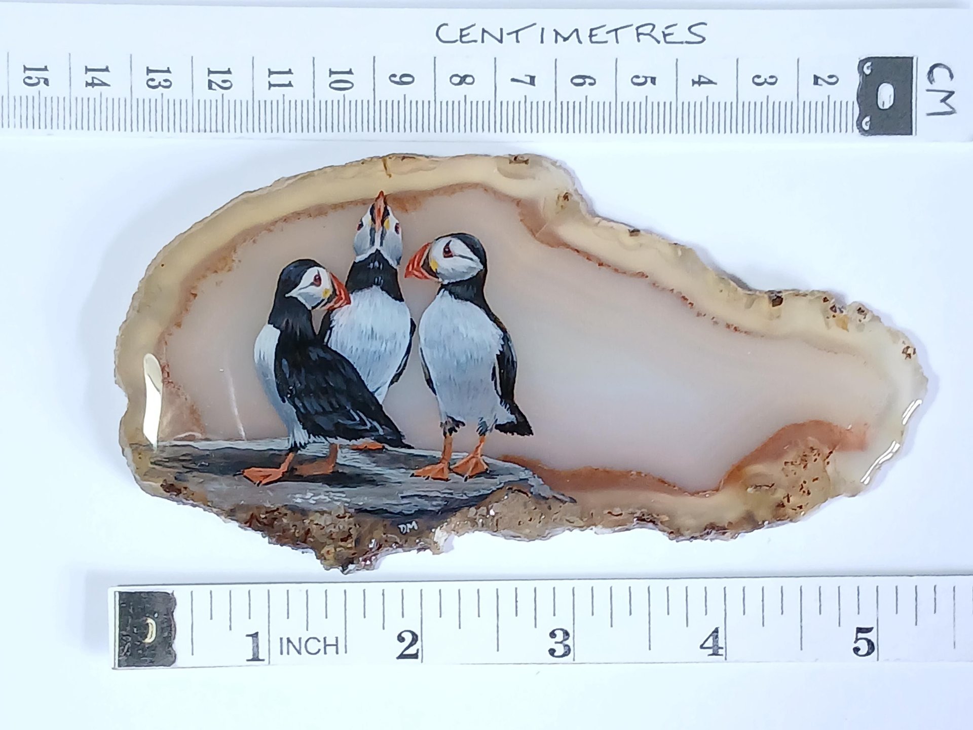 Puffins Painting on Agate
