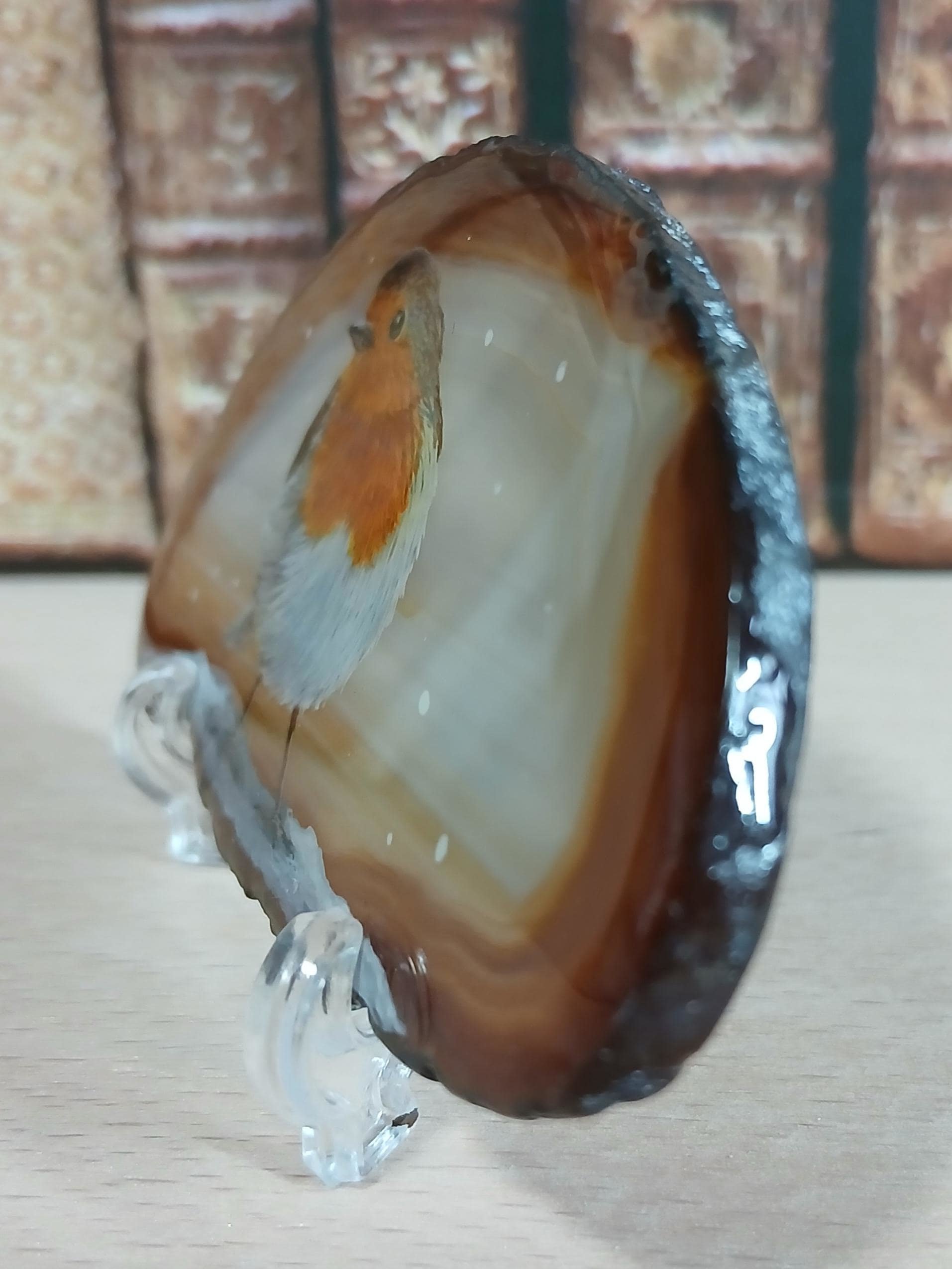 Robin in the Snow Painting on Agate