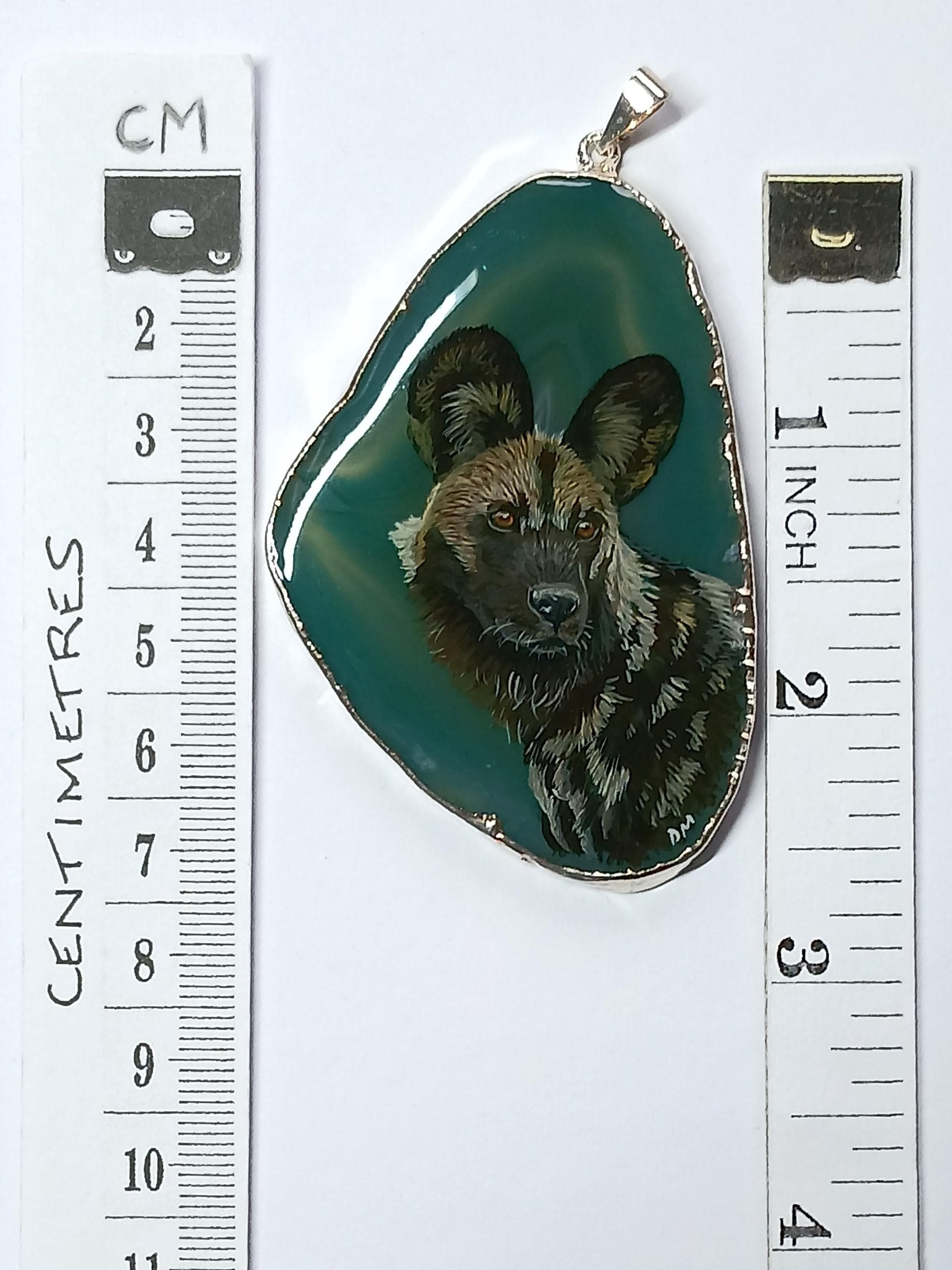 African Painted Dog Hand Painted Agate Pendant, African Wild Dog Pendant