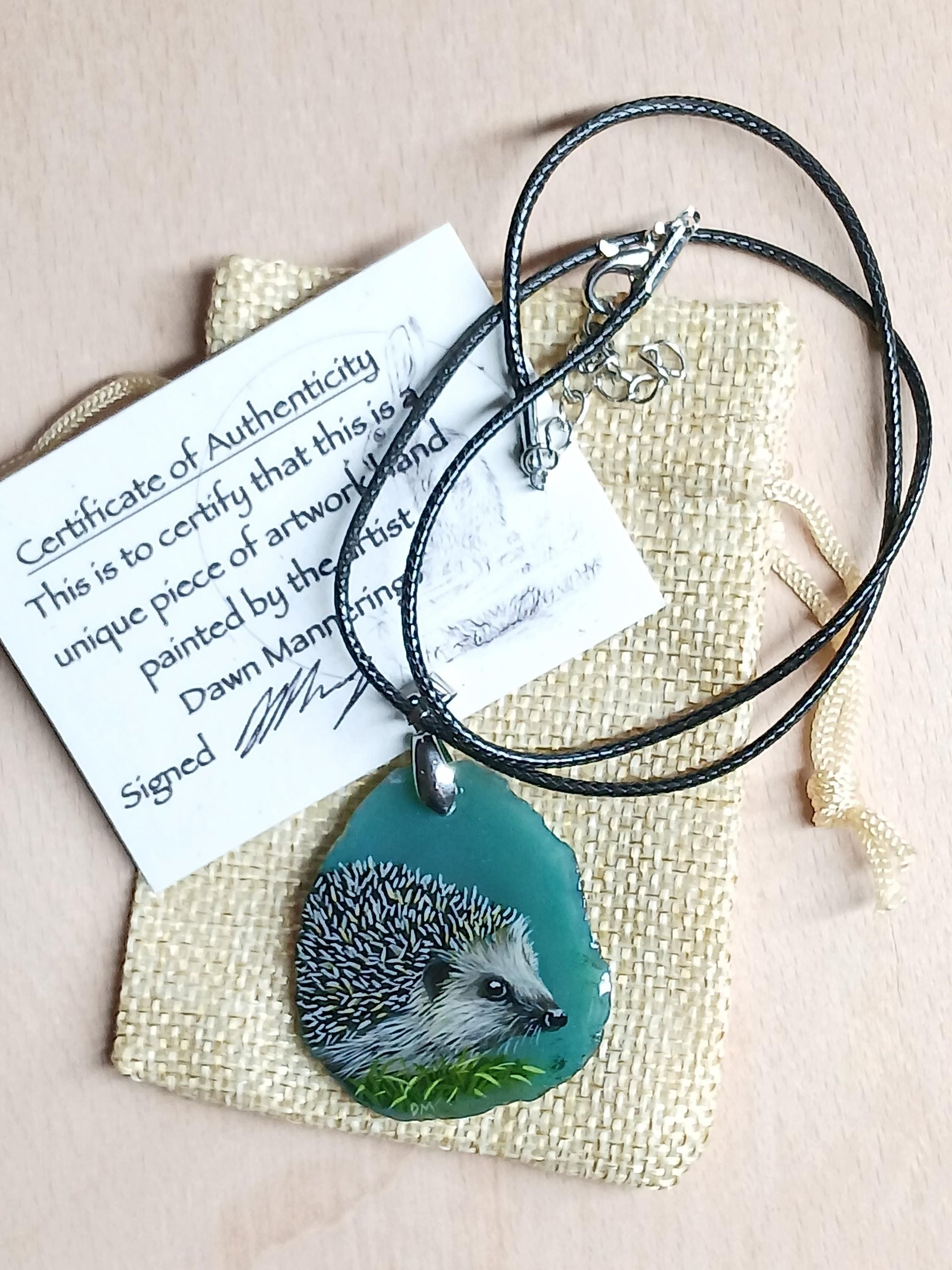 Hedgehog Hand Painted Agate Pendant
