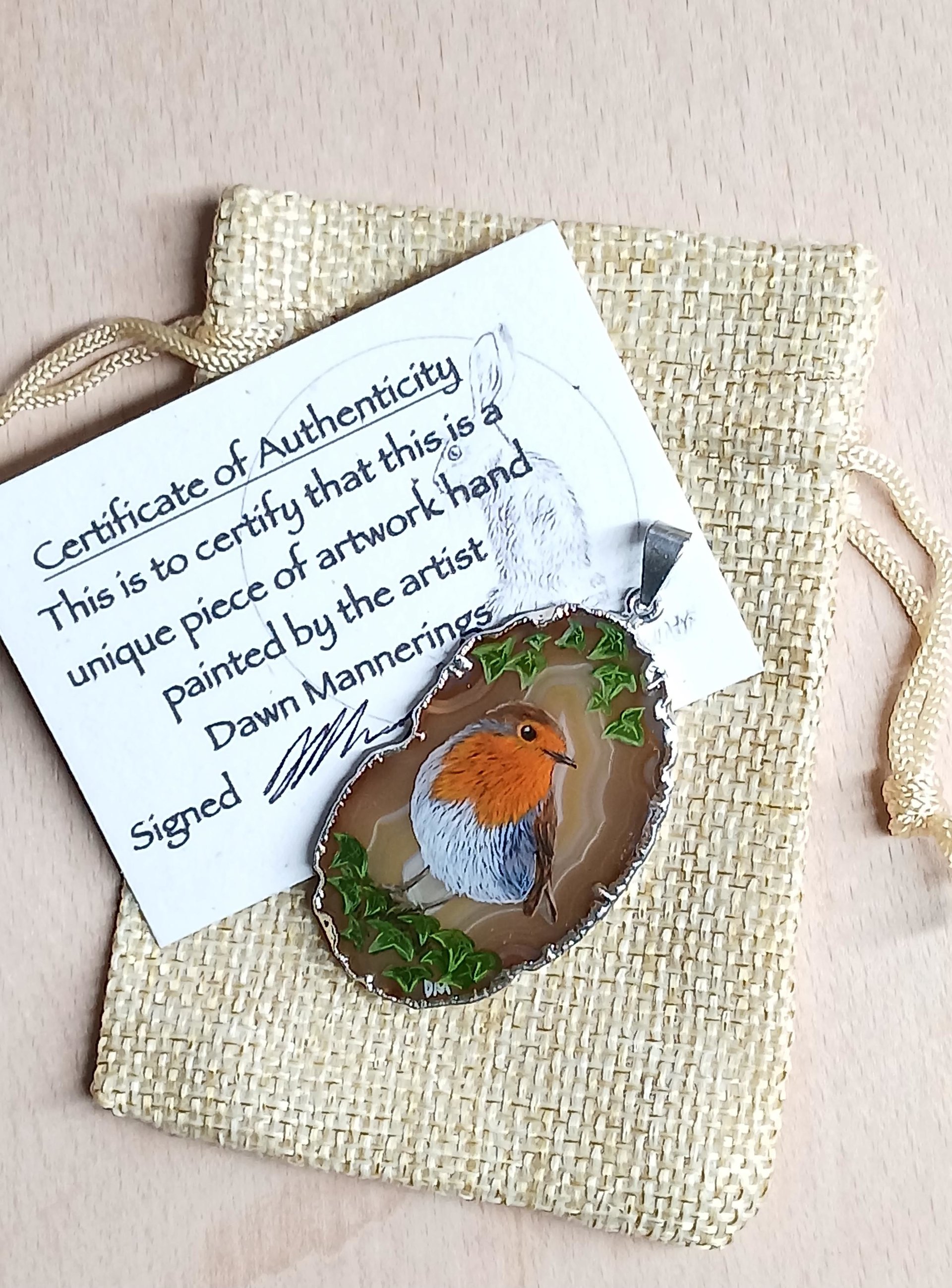 Robin Hand Painted Agate Pendant