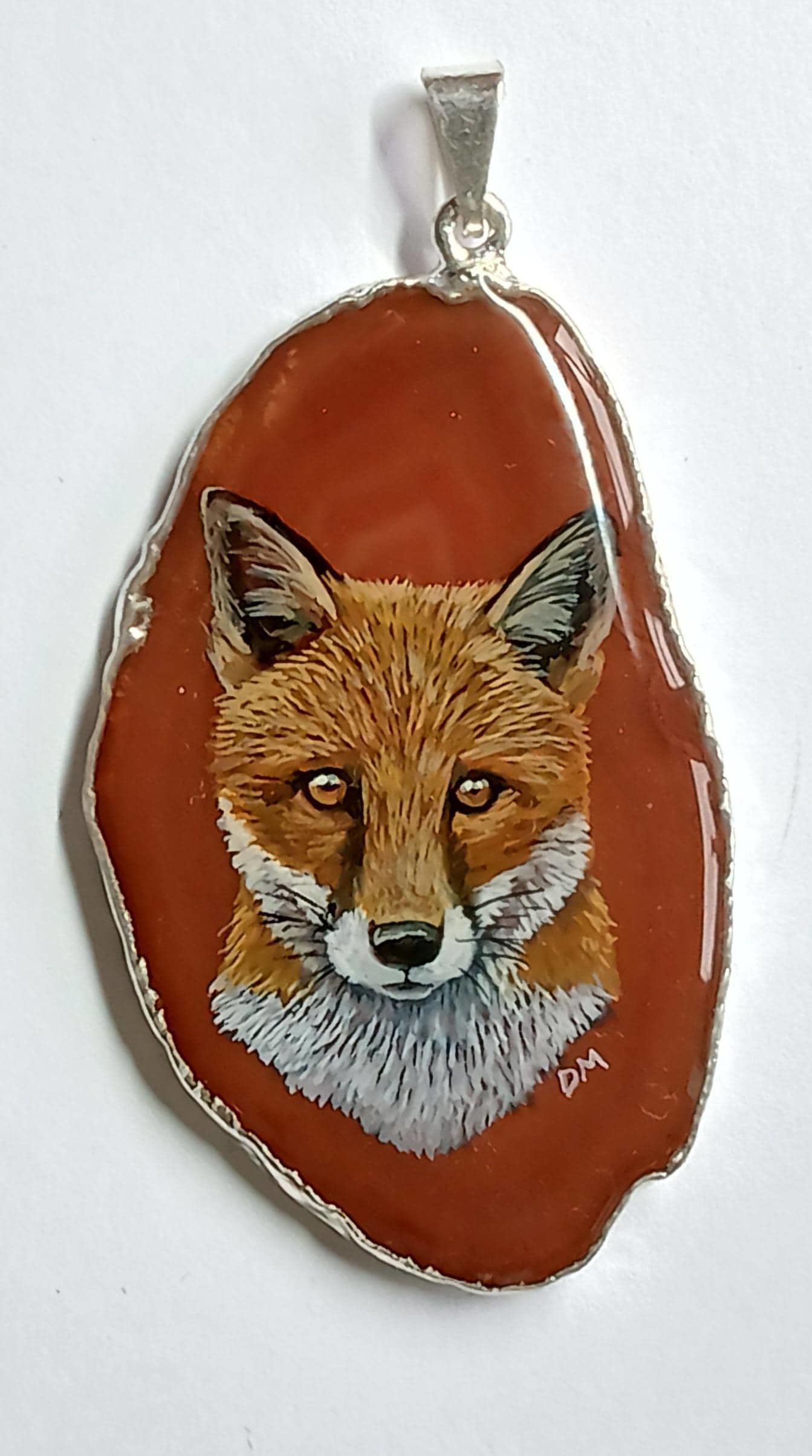 Red Fox Hand Painted Agate Pendant