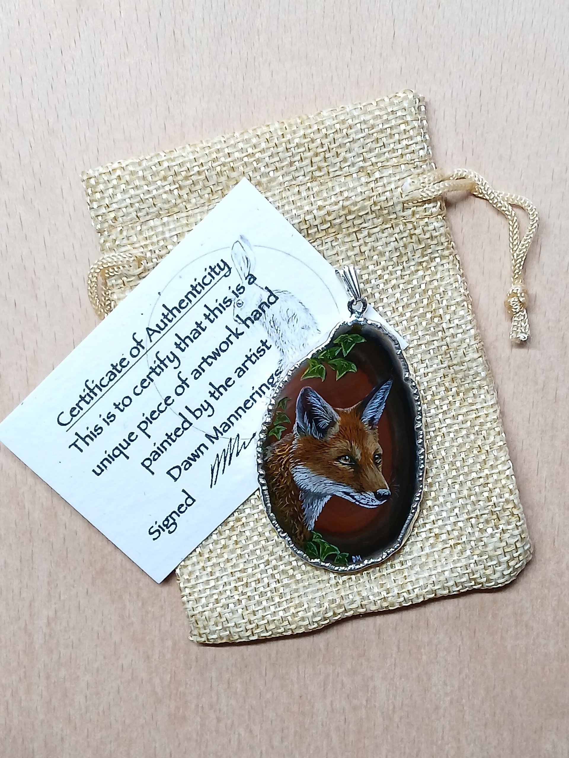 Red Fox Hand Painted Agate Pendant
