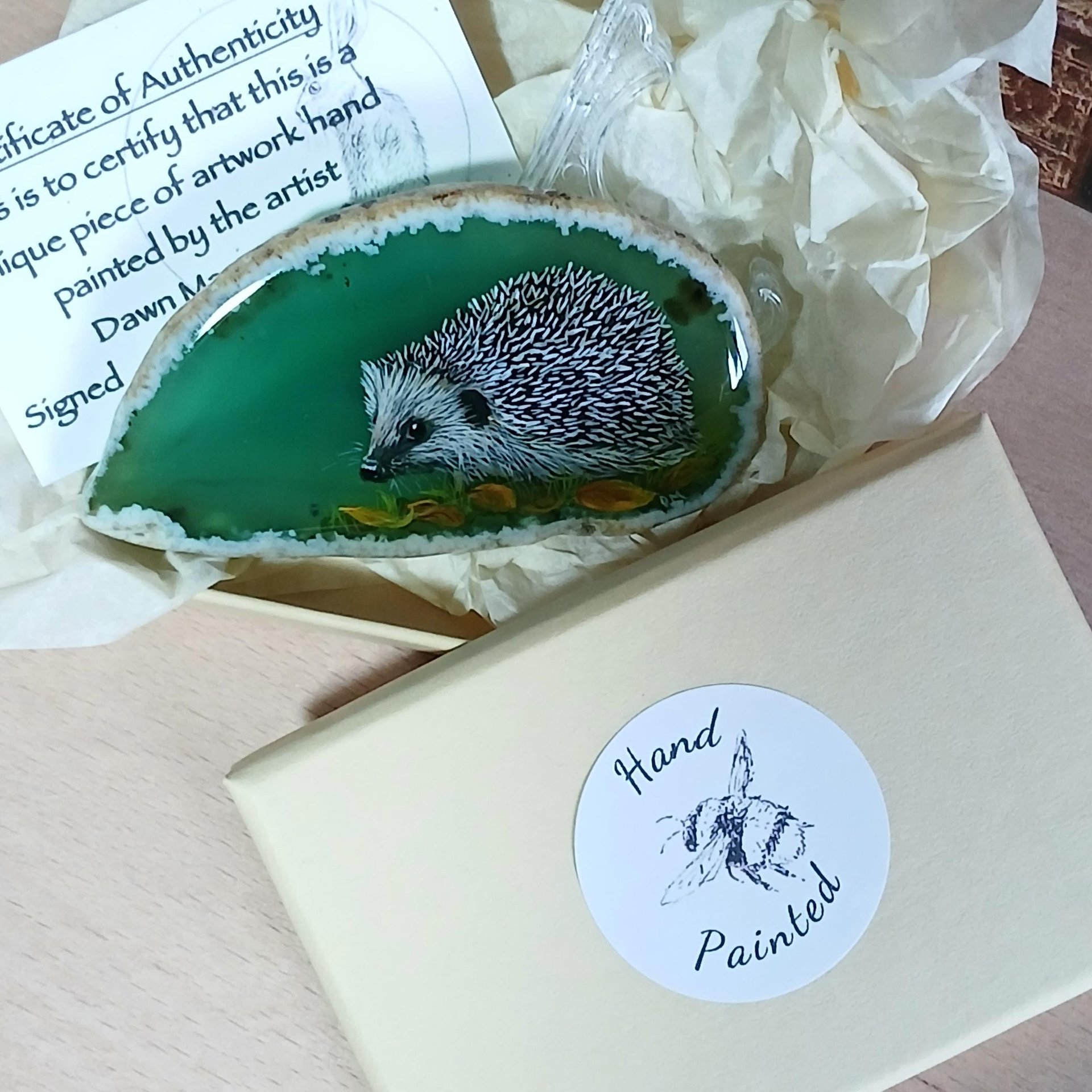 Hedgehog Painting on Agate, hedgehog gift