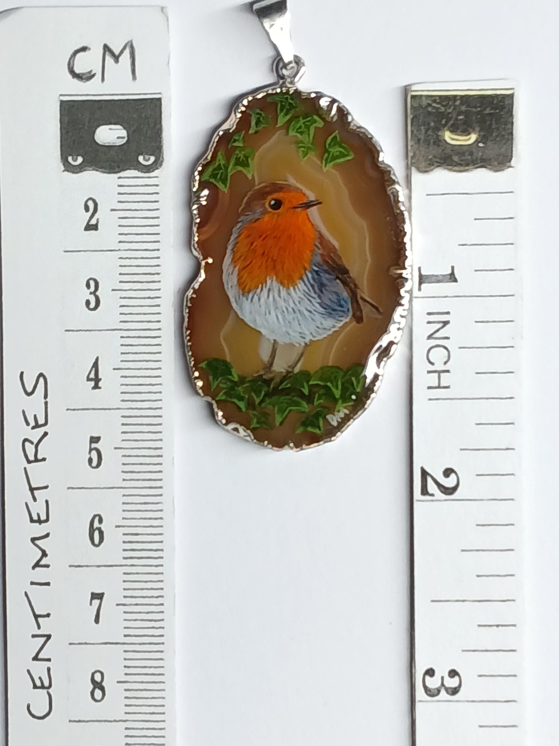 Robin Hand Painted Agate Pendant