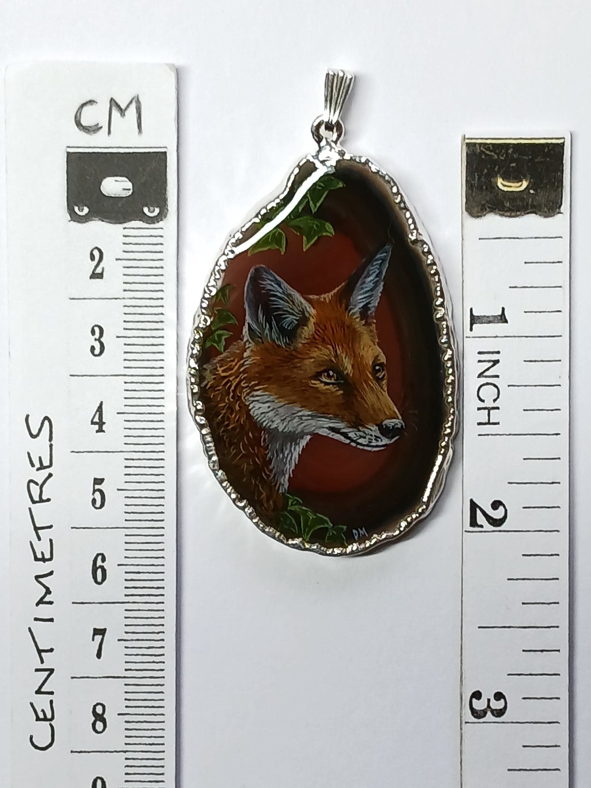 Red Fox Hand Painted Agate Pendant